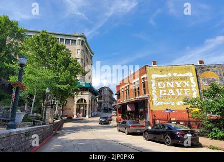 Eureka Springs, Arkansas, U.S.A - June 23, 2022 - The view of shops and historic buildings on the Main Street Stock Photo