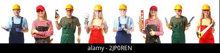 Set of carpenters on white background Stock Photo