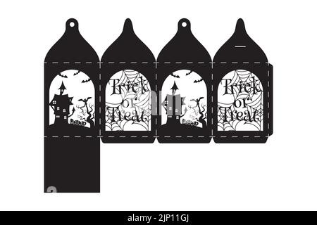 Happy Halloween treat box. Gift party favor box for sweets, candies, small presents, bakery. Simple packaging die cut template for laser cut with bats Stock Vector