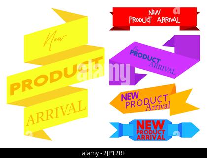 Set of ribbon with New Product Arrival text. Banner template. Label sticker. Sign. Stock Vector