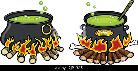 cartoon set of witchs cauldrons Stock Vector