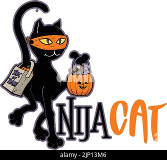 funny cartoon nija black cat - ninja cat Stock Vector