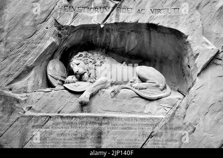 The Lion Monument or the Lion of Lucerne, is a rock relief in Lucerne, Switzerland Stock Photo