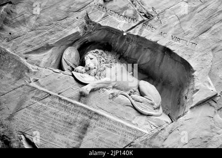 The Lion Monument or the Lion of Lucerne, is a rock relief in Lucerne, Switzerland Stock Photo