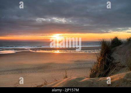 The Plage de Surtainville at Sunset, Manche Department in Normandy in north-western France EU Stock Photo