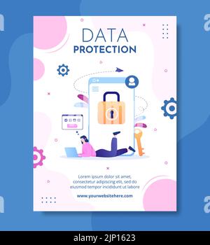 Cyber Security Flyer Template Hand Drawn Cartoon Flat Illustration Stock Vector