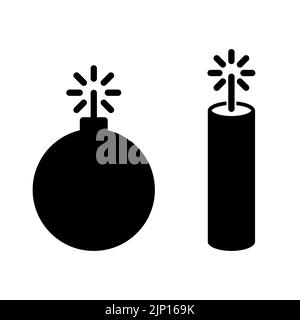 Dynamite stick and bomb icons. Explosives isolated icon. Black sign. Vector illustration. Stock Vector