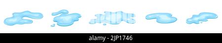 Set of water puddle, liquid cartoon style. Drop isolated on white background. Blue split, splash on floor. Vector illustration Stock Vector