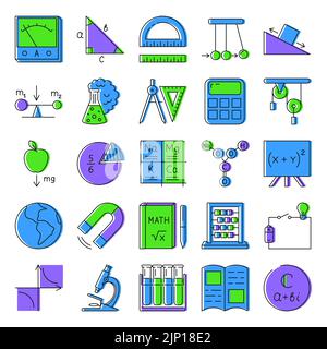 School icons set in colored line style. Vector illustration. Stock Vector