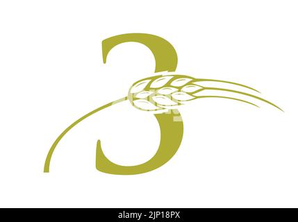 Letter 3 Agriculture Logo Farming Sign. Agriculture Logo With Alphabet 3 Template Vector Symbol Stock Vector