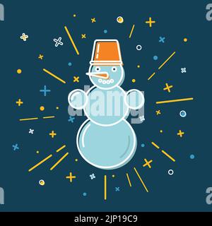 Colored thin line style snowman icon on blue background Stock Vector
