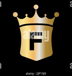 Letter F Crown and Shield Logo Vector Template with Luxury Concept Symbol Stock Vector