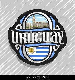 Vector logo for Uruguay country, fridge magnet with uruguayan state flag, original brush typeface for word uruguay and national uruguayan symbol - Sal Stock Vector