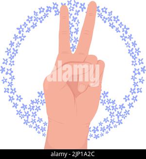 Hippie subculture semi flat color vector hand gesture Stock Vector