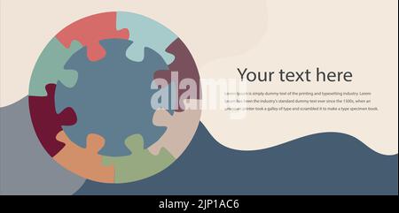 Group of diverse business people in the shape of a puzzle piece forming a jigsaw puzzle in assembled circle.Multicultural Colleagues.Cooperate.Team Stock Vector