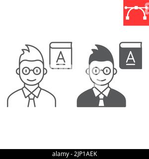 School teacher line and glyph icon, school and education, teacher vector icon, vector graphics, editable stroke outline sign, eps 10. Stock Vector