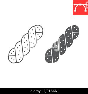 Challah bread line and glyph icon, food and bakery, challah vector icon, vector graphics, editable stroke outline sign, eps 10. Stock Vector