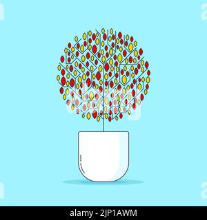round bush plant with red and yellow leaves in white flowerpot with shadow color vector illustration Stock Vector