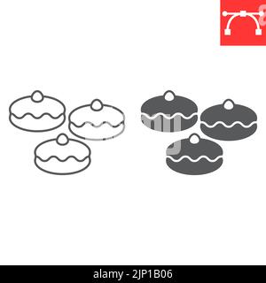 Sufganiyah line and glyph icon, bakery and sufganiyot, hanukkah doughnut vector icon, vector graphics, editable stroke outline sign, eps 10. Stock Vector