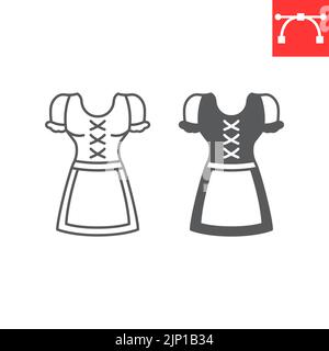 Dirndl line and glyph icon, dress and oktoberfest, dirndl vector icon, vector graphics, editable stroke outline sign, eps 10. Stock Vector