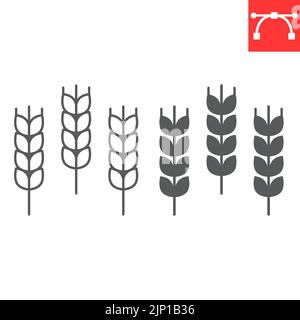 Wheat line and glyph icon, barley and gluten free, wheat grain vector icon, vector graphics, editable stroke solid sign, eps 10. Stock Vector