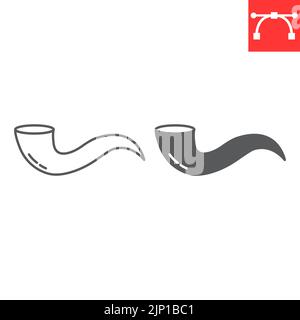 Shofar line and glyph icon, hanukkah and traditional, yom kippur vector icon, vector graphics, editable stroke outline sign, eps 10. Stock Vector