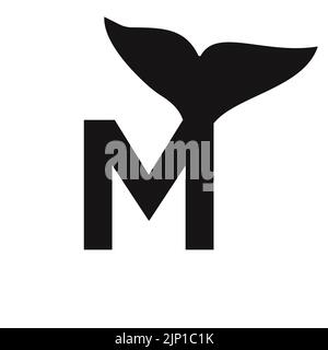 Letter M Whale Logo Design Template Vector Sign Stock Vector
