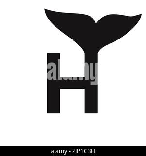 Letter H Whale Logo Design Template Vector Sign Stock Vector