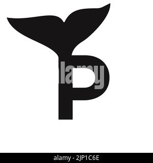 Letter P Whale Logo Design Template Vector Sign Stock Vector