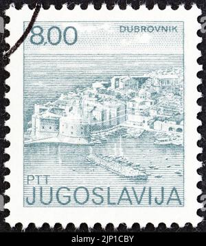 YUGOSLAVIA - CIRCA 1981: A stamp printed in Yugoslavia from the 'City Views' issue shows Dubrovnik, Croatia, circa 1981. Stock Photo