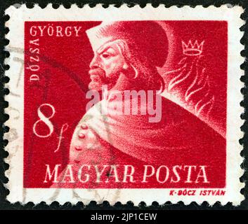 HUNGARY - CIRCA 1947: A stamp printed in Hungary from the 'Hungarian Freedom Fighters' issue shows Gyorgy Dozsa, circa 1947. Stock Photo