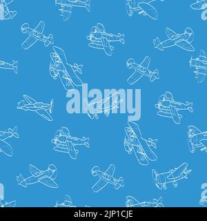Vector seamless pattern with outline aircraft. Kids background with planes. Funny airplanes Stock Vector