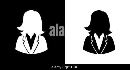 Vector user icon of woman in business suit. Two-tone version on black and white background Stock Vector