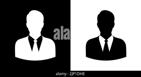 Vector user icon of man in business suit. Two-tone version on black and white background Stock Vector