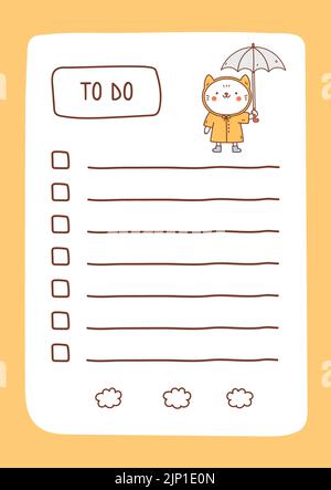 To do list template decorated by kawaii cat. Cute design of schedule ...