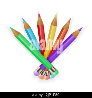 Set of colored pencils isolated on white background. Drawing tool. Back to school.Vector illustration. Stock Vector