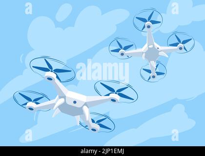 Flying robot drones isolated cartoon vector illustrations Stock Vector ...