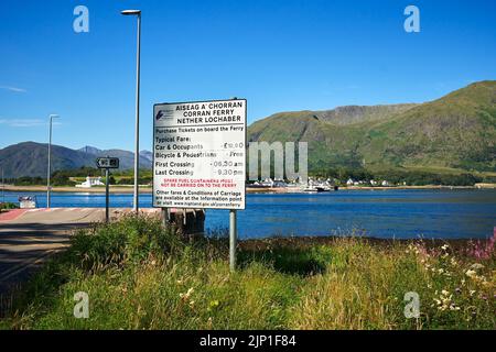 The Corran Ferry crosses Loch Linnhe at the Corran Narrows, south of Fort William, Scotland Stock Photo