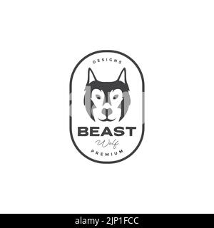 face beast wolf vintage badge logo design Stock Vector