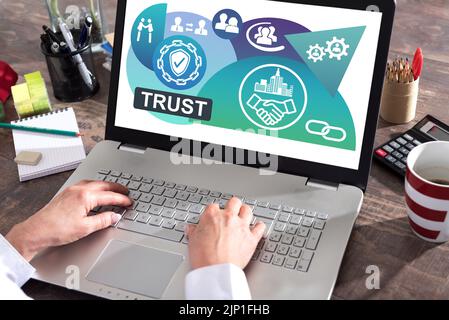 Trust concept shown on a laptop screen Stock Photo