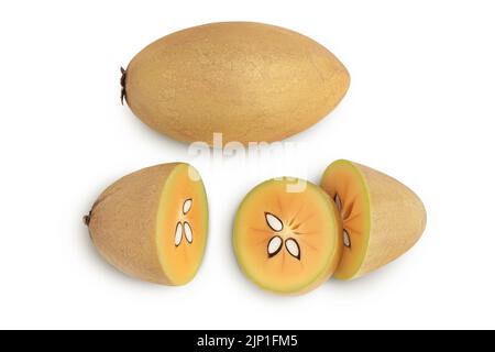 Sapodilla isolated on white background with full depth of field. Top view. Flat lay. Stock Photo