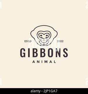 line head gibbon hipster logo Stock Vector