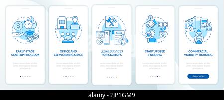 Ways to support startup business blue onboarding mobile app screen Stock Vector