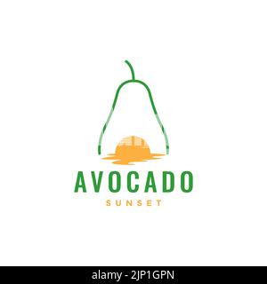 fruit avocado with sunset  logo design Stock Vector