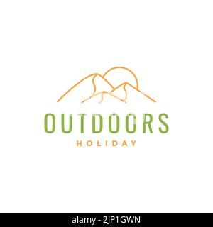 line mountain with sun minimal logo Stock Vector