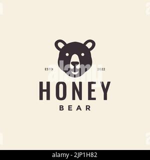 head hipster honey bear logo Stock Vector