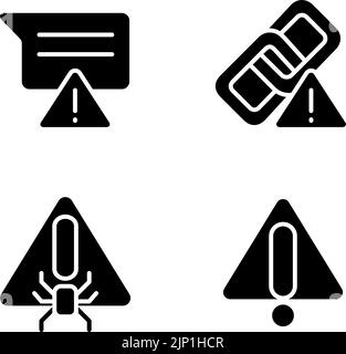 Computer problems black glyph icons set on white space Stock Vector