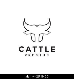 cattle head horn minimal logo design Stock Vector