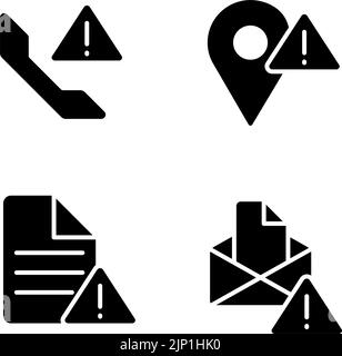 Communication problems black glyph icons set on white space Stock Vector