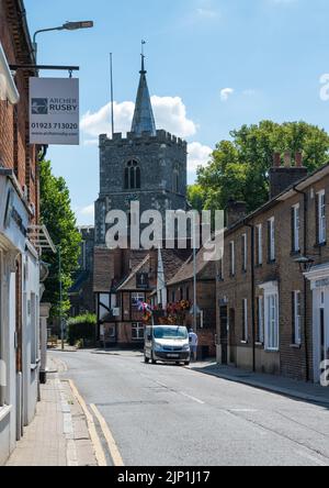 View towards St Mary the Virgin Church in Hart Street, the main ...